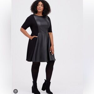 1 1X 14-16 TORRID FAUX LEATHER BLACK DRESS NWT